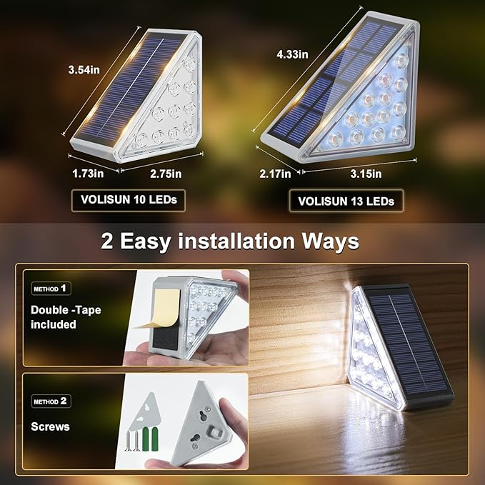 VOLISUN Solar Step Lights for Outside, Solar Stair Lights Outdoor Waterproof IP67, LED Outdoor Step Lights, Outdoor Stair Lights Decor for Deck, Front Step, Front Porch and Patio (6 Pack,Cool White)