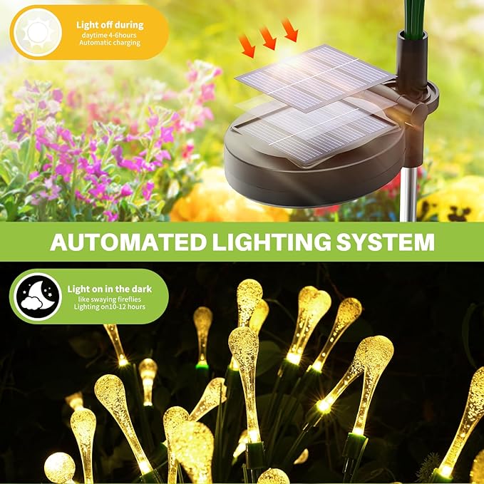 Solar Lights Outdoor Waterproof Upgraded Outdoor Solar Lights for Yard Patio Garden Decor, Solar Lights for Outside Gardening Supplies, Water Droplets Garden Lights Solar Powered Outdoor (2 Pack)
