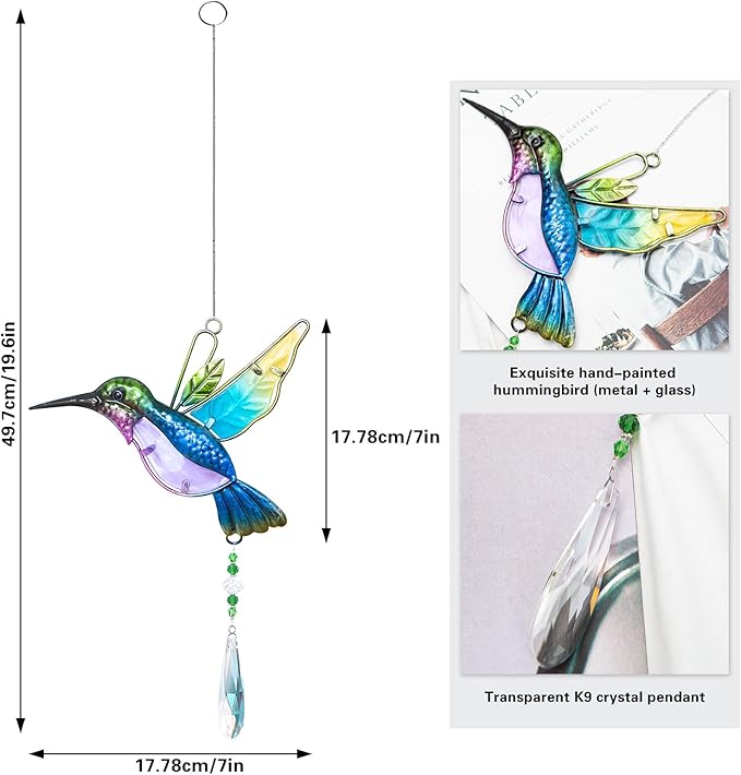 WEISIPU Crystal Suncatchers for Windows - Hummingbird Crystal Ball Prisms Hanging Crystals Ornament for Home Garden Office Wedding Christmas Decoration-Hummingbird