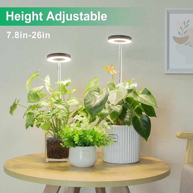 LORDEM Grow Light, Full Spectrum LED Plant Light for Indoor Plants, Height Adjustable Growing Lamp with Auto On/Off Timer, 4 Dimmable Brightness, Ideal for Small Plants, 3 Packs of Black