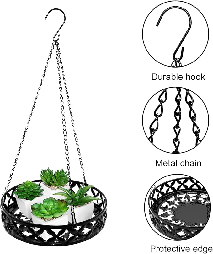 ARTORA Metal Plant Hanger, Modern Plant Hanging Basket Decorative Black Plant Pot Holder Flower Planter Hanging Chain with Ceiling Hook for Balcony Porch Indoor or Outdoor Home Decor (Black)