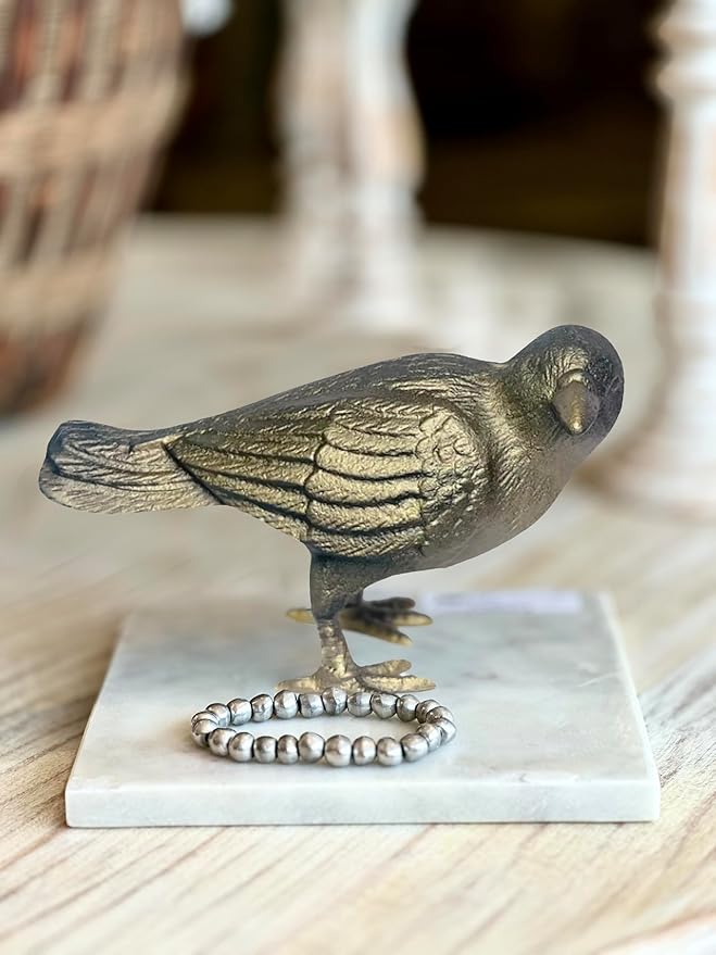 NACH Cast Iron Crow Statue, Head to Side Raven, Large Garden Statues, Crow Garden Sculpture, Bird Figurines Home Decor, Crow Decor, Raven Decor, Gold Bird Statue, 4 x 11 x 6.5 inches, JS-90-7115AG