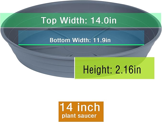 Plant Saucer 14 Inch 4 Pack 6 8 10 12 14 16 18 20 25, Plastic Plant Trays for Pots，Extra-Deep Plant Water Dray Tray, Bird Bath Bowl, Heavy Flower Plant Saucers Indoors and Outdoor No Holes