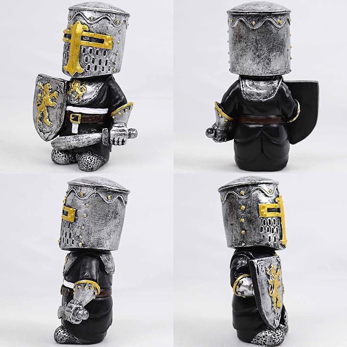 nezababy Knight Gnomes Guard Garden Statue Decoration Medieval Wee Crusader Battle Swordsman Fighting Outdoor Figurines Lawn Decor Resin (A)