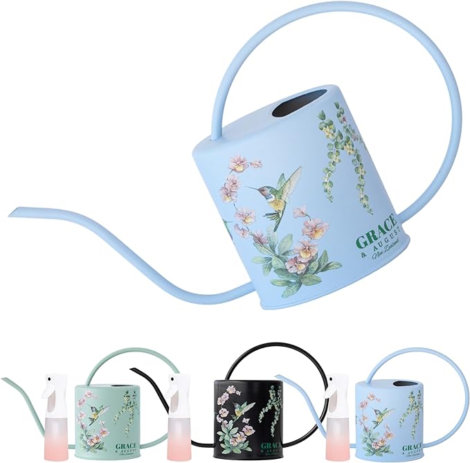 Watering Can for Indoor Plants - House Plant Watering can - Colorful, Decorative Indoor Water can for Plants - Metal Indoor Watering can with Long Spout - 1.5L 51floz 0.4 Gallon(Hummingbird Blue)