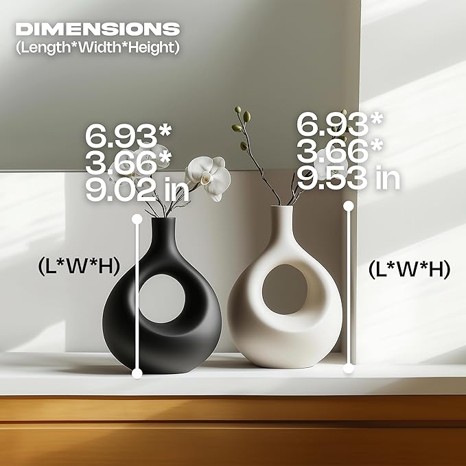 NOBULA Ceramic Bagel Vases C5 – Thoughtful for Mom – Elegant Set of 2 for Living Room, Bedroom or Table – Modern Home Decor She’ll Love – Perfect for Flowers & Plants