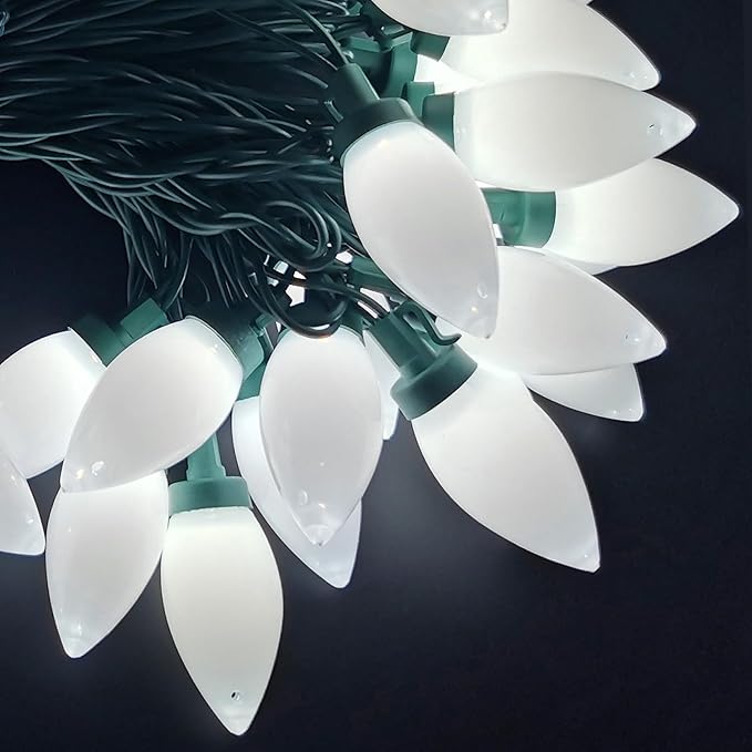 C9 Christmas Lights Outdoor 50 LED Cool White Strawberry 34.5ft Waterproof Xmas String Light for Garden Yard Home Party Holiday Christmas Tree Indoor Decoration(Cool White)