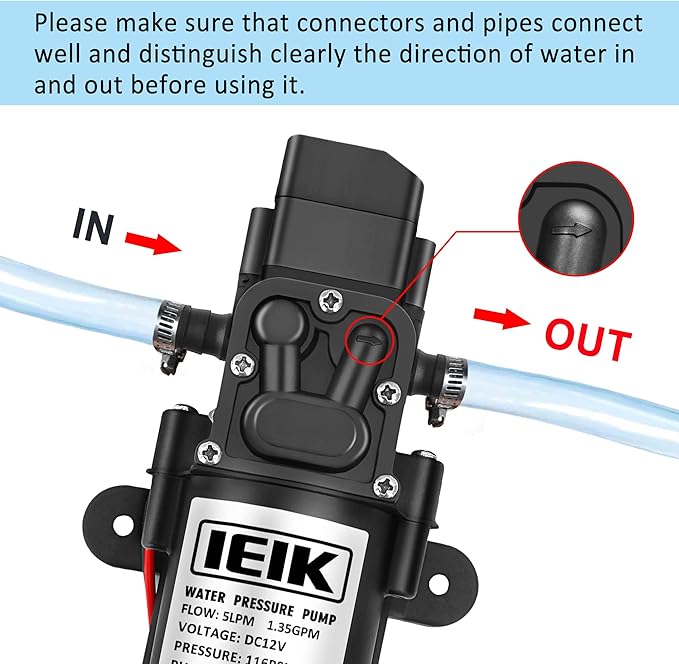 12 Volt Diaphragm Pump 5LPM 1.35 GPM 116PSI Self Priming Sprayer Pump 12V DC Fresh Water Diaphragm Pressure Pump for RV Camper Marine Boat Lawn (60W)