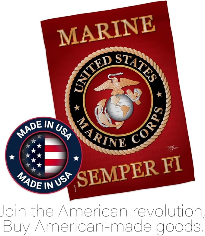 Marine Corps House Flag - 2 pcs Pack Armed Forces USMC Semper Fi United State American Military Veteran Retire Official - Decoration Banner Small Garden Yard Gift Double-Sided Made In USA 28 X 40