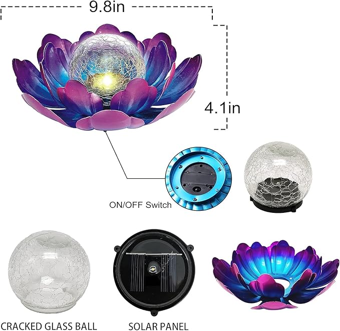 Solar Lotus Flower Light Outdoor Decorations,Solar Powered Outdoor Garden Decorative,Garden Decor Birthday Gift for Women Mom Grandma Decor Light,Waterproof Metal Lotus Yard Outside Decoration