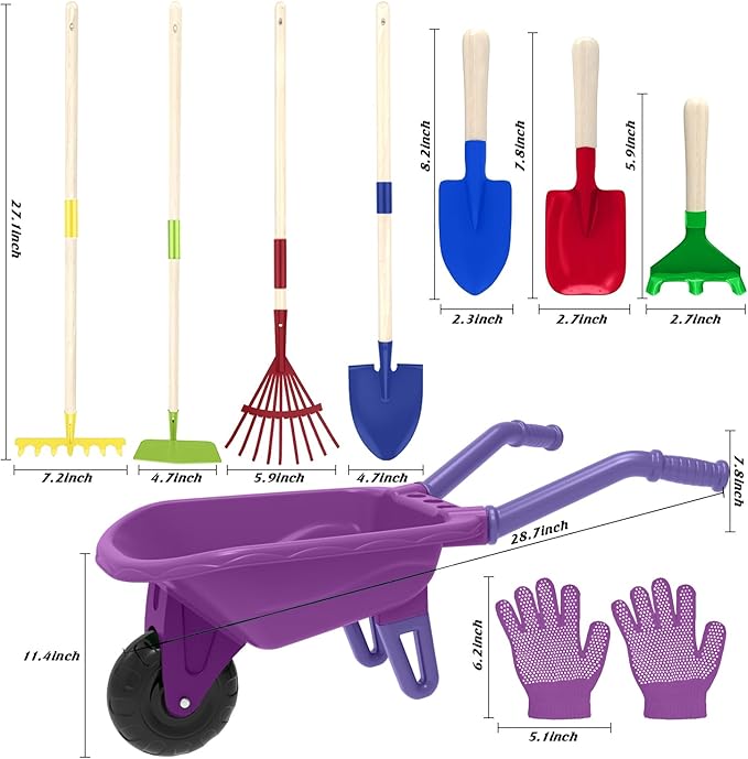 Kids Gardening Tools Outdoor Toys Set Backyard Play with Wheelbarrow Educational STEM Learning Pretend Toys Outdoor Indoor for Toddlers Kids Boys Girls
