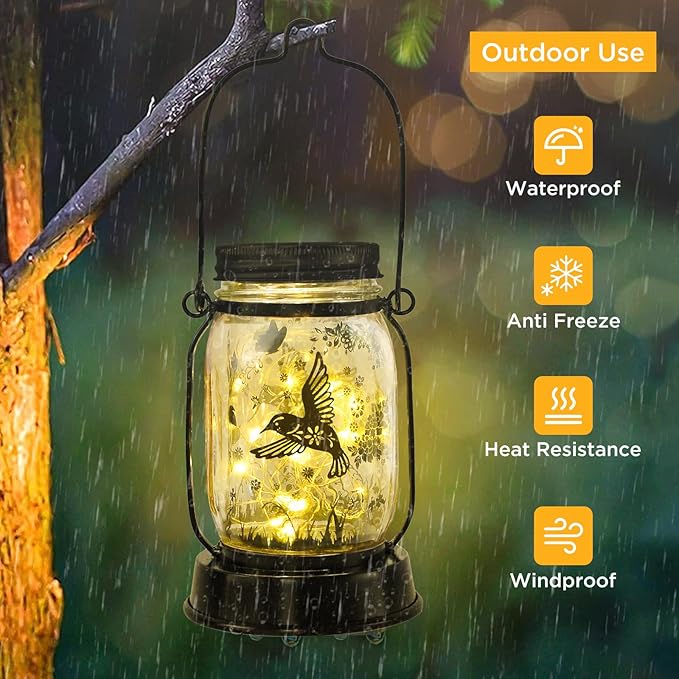 Kyoryuger Solar Hummingbird Lantern Outdoor Garden Decor, Gifts for Women Mom Gradma Birthday Gifts, Hanging Solar Light Lawn Ornaments Home Decoration Outside for Yard, Patio,Backyard,Porch, Pathway