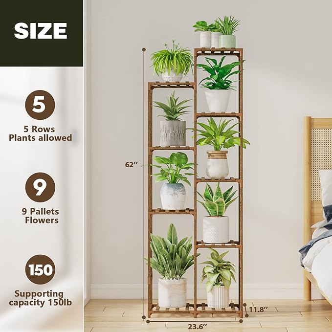 Bamworld 62 " Tall Plant Stand for Indoor Plants Outdoor Corner Plant Shelf Flower Stands for Living Room Balcony and Garden