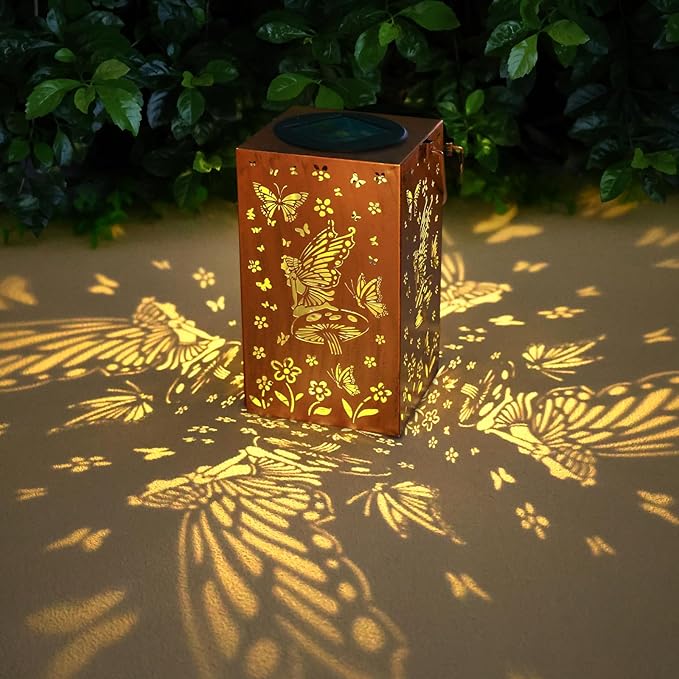 Solar Lanterns Outdoor Waterproof Lights Hanging Butterfly Metal Fairy LED Lantern Decorative Garden Decor for Yard,Porch,Patio,Fence,Lawn,Christmas Gifts for Women Grandma Mom