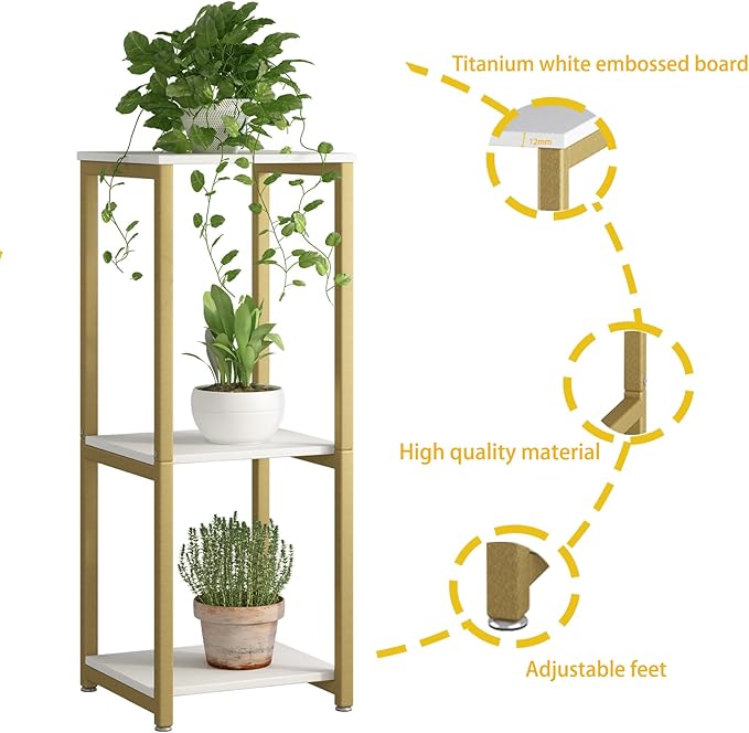 Plant Stand Indoor 3 Tier Tall Metal Corner Storage Tiered Plant Shelf Holder Multiple for Living Room Balcony Garden,Gold(3 Tier-Gold)
