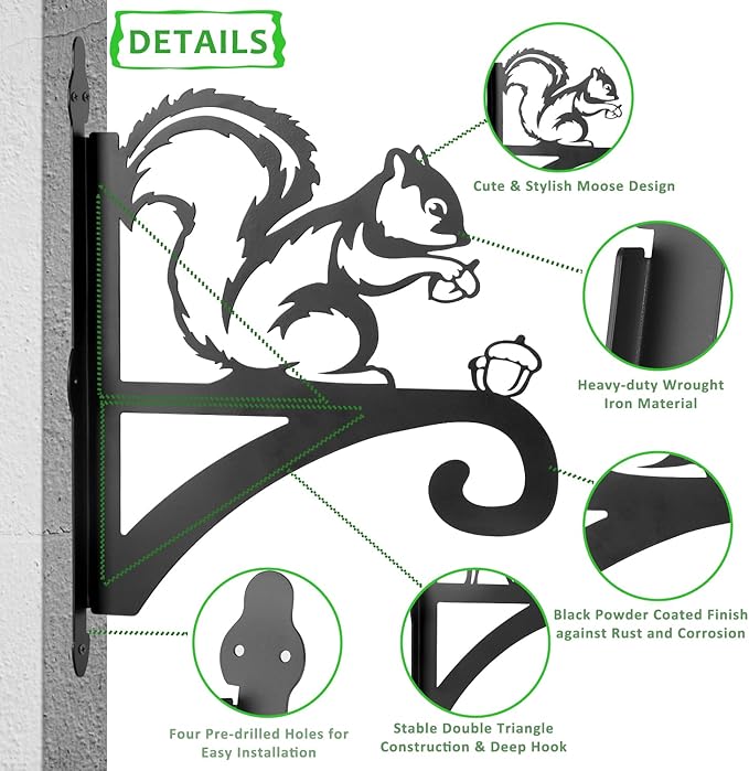 ATKKE Hanging Plant Bracket Hangers Indoor Iron Wall Mount,11” Squirrel Silhouette Ornamental Iron Hangers Hookers for Flower Pot Lantern Bird Feeder Wind Chimes