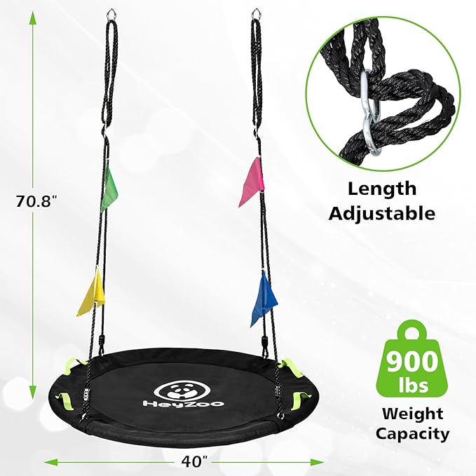 Tree Swing, Saucer Flying Swing 40 Inch for Kids, 900lbs Weight Capacity, with Adjustable Hanging Straps, Swing Sets for Backyard, for Indoor and Outdoor Playground, Black