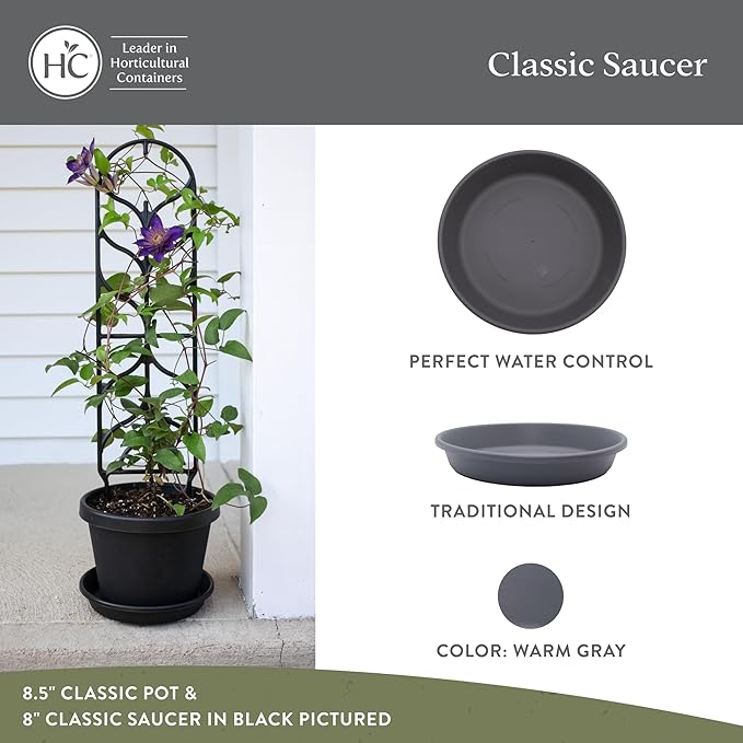 The HC Companies Flower Pot Saucers - Plastic Plant Saucer for Outdoors & Indoors - Traditional Design Plant Pot Trays for Water Drainage - Durable & Stylish Round Plant Tray (16-inch Warm Gray)
