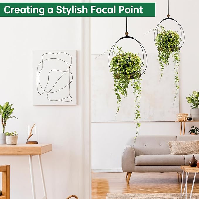 Hanging Planters for Indoor Plants, Black Plant Hanger Indoor with Sturdy Wood Base, Modern Boho Macrame Plant Hanger, Hanging Wall Ceiling Window Home Decor (Plants/Pots Not Included)
