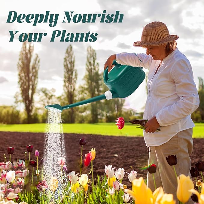 Watering Can for Indoor & Outdoor Plants, Plant Watering Can with Stainless Steel Shower Head, 1 Gallon Plastic Water Can for Garden, Flowers, Vegetable, Greenhouse (AlpineGreen)