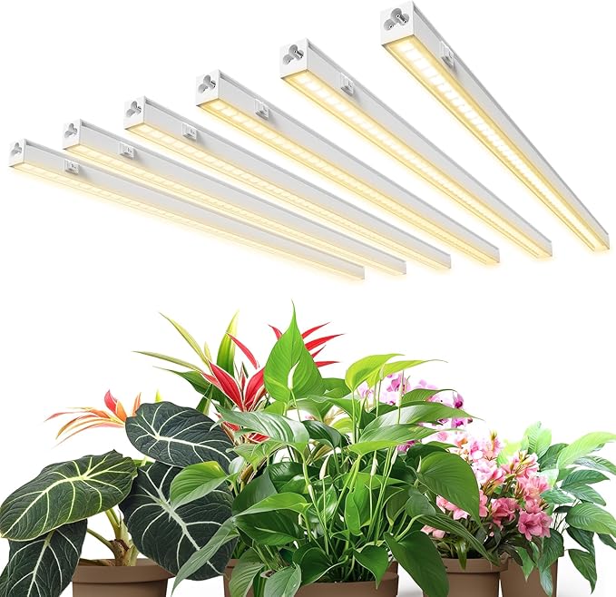 Barrina T5 Pro LED Grow Lights for Indoor Plants Full Spectrum, 2FT 60W(6 x 10W) Plant Lights for Indoor Growing with Reflector Cup, Grow Light Lamp with Individual Switch, Yellow, 6 Packs