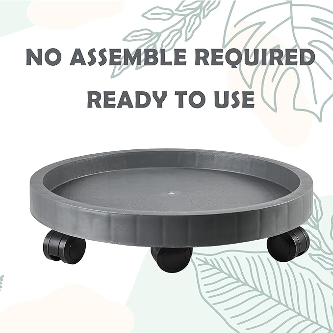 17.5 Inch Planter Caddies Rolling Saucer Caddy with Wheels, Heavy Duty Wheeled Stand for Potted Plant, Round Coaster Roller Base Tray with Casters, Flower Pot Dolly Holder for Indoor Outdoor