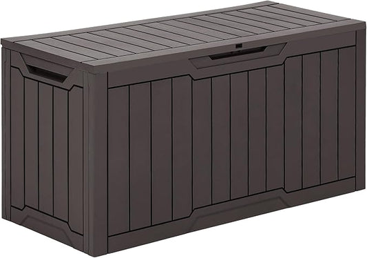 YITAHOME 80 Gallon Outdoor Storage Box, Large Water Resistant Resin Deck Box, Indoor Outdoor Lockable Storage Container for Patio, Garden, Cushions, Tools, Equipment (Dark Brown)