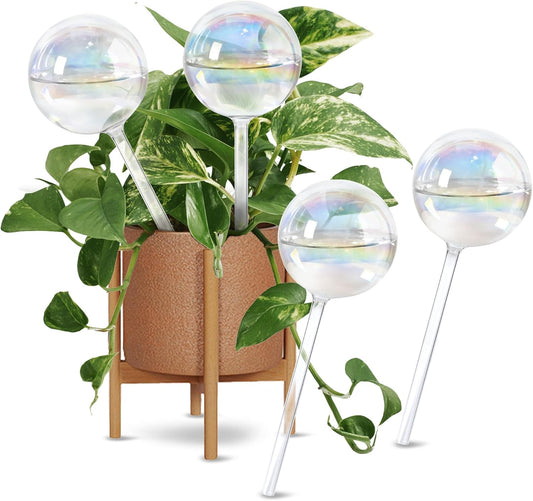 6.5oz Self Watering Globes (4 Pack),Medium Glass Plant Water Bulbs for Indoor Plants, Automatic Drip Irrigation,Light Iridescent Watering Stakes for Vacation & Daily Use (Slow-Release Hydration)