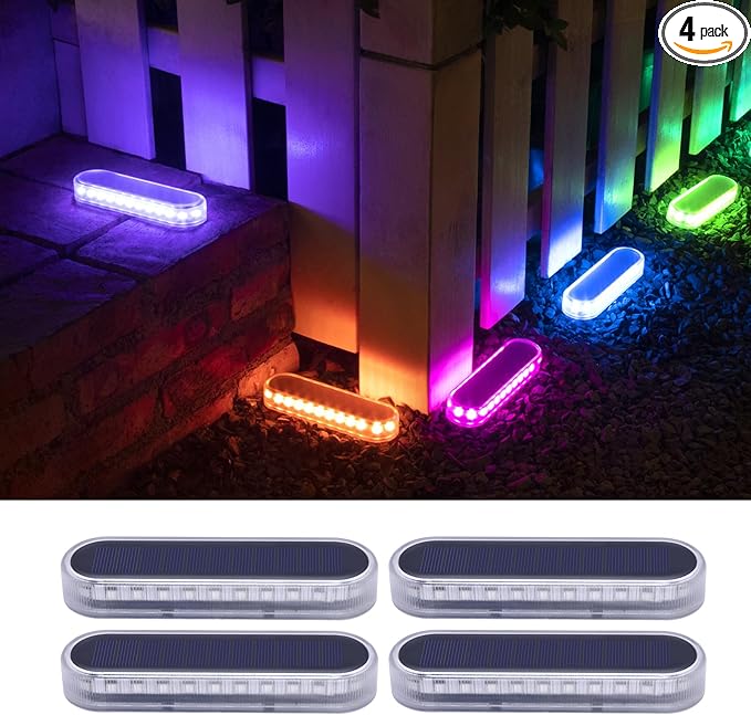 Honalia Solar Step Lights Outdoor Waterproof LED, RGB Color Changing Stick on Solar Lights Auto ON Off, Deck Step Lights Solar Powered Decor for Stairs,Pool,Yard,Patio(4 Pack), HO-RGBSL-4