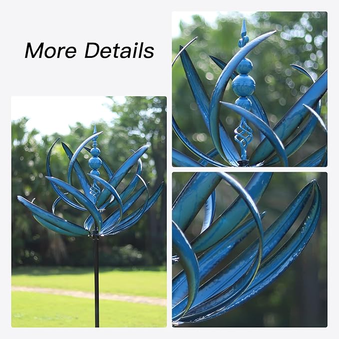 91 inch Wind Spinners Outdoor - Extra Large Outdoor Metal Wind Sculptures Spinners with Stake, Windmills for The Yard Garden, Yard Art Garden Lawn Decor - Blue (27" W x 91" H)