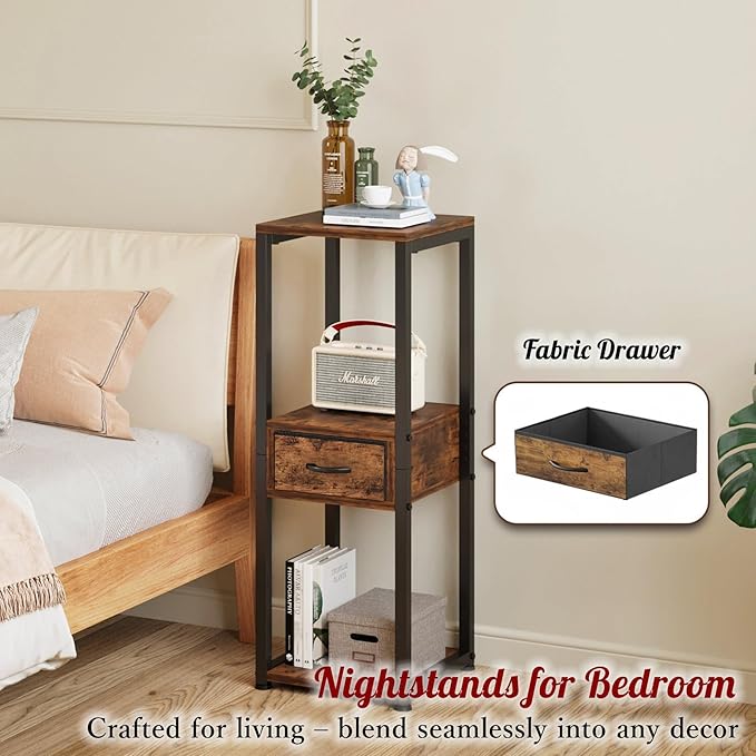 Tall Plant Stands Indoor, 3 Tier Plant Table with Fabric Drawer , Corner Plant Stands for Indoor Plants Multiple, Small Side Table for Indoor Plants, Tall Plant Table