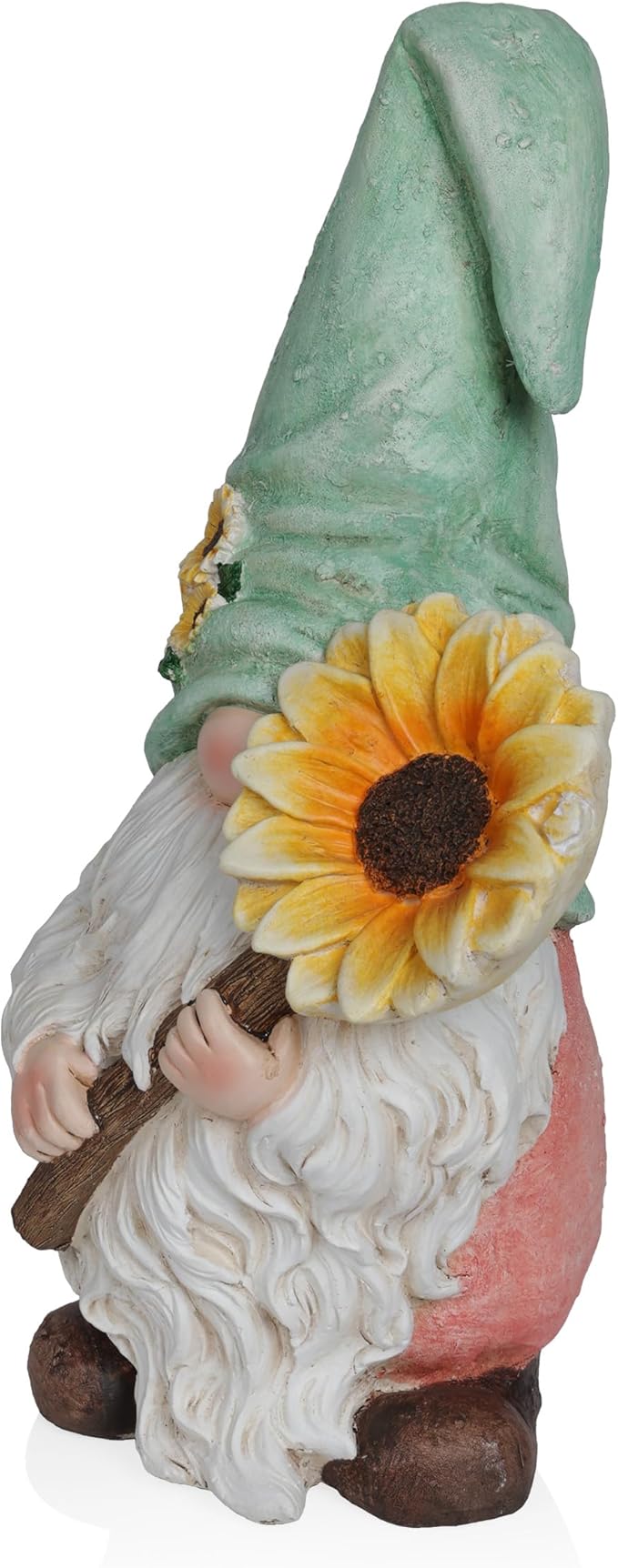 Alpine Corporation MCC842 Indoor/Outdoor Gnome Holding Sunflower Garden Statue, Charming Gnome Statue w/Hat, 21" H, Turquoise