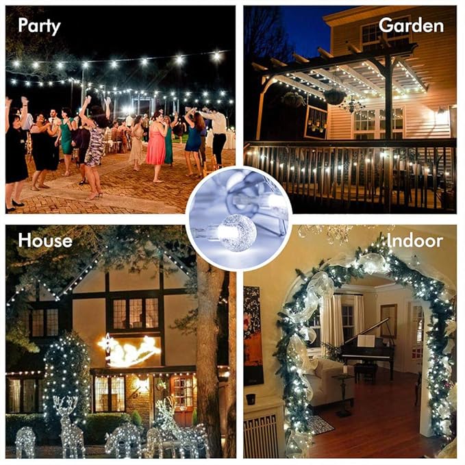 YoTelim Globe String Lights Battery Operated ，2 Pack 26.2FT 60 LED Cool White Water Proof Crystal Ball Outdoor String Lights with Remote Control for Home, Patio,Party, Christmas, Garden Decor
