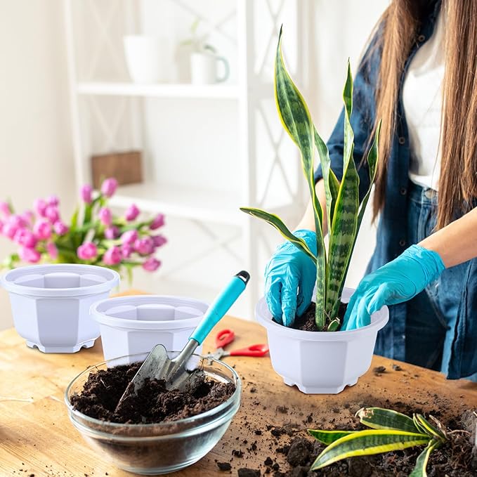 Roshtia 24 Pcs Hanging Plastic Planter Pot with Hook Flower Pots Baskets Hanging Nursery Planter Holder for Outdoor Indoor Plant Garden(Ceramic White,6 Inch)