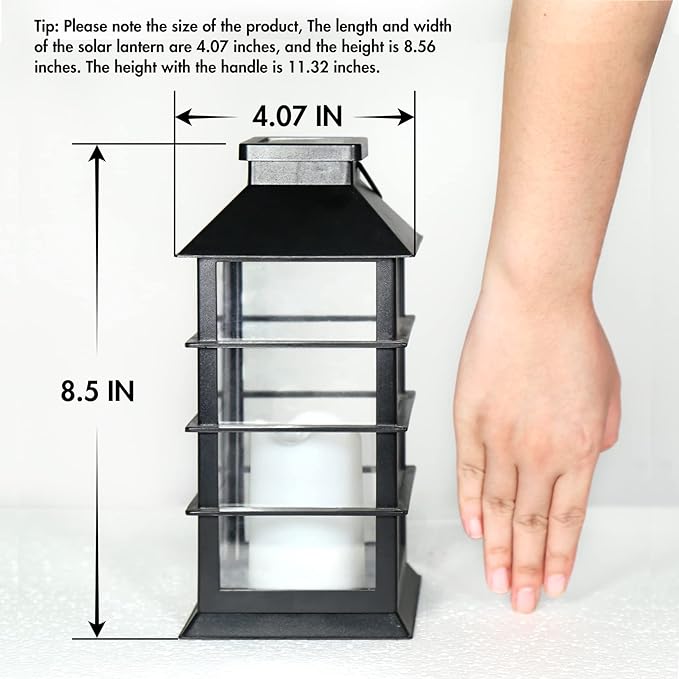 2 Pack Outdoor Garden Hanging Lanterns with Waterproof LED Flickering Flameless Candle Solar Powered Lights Yard Decor Outdoor Decorative for Pathway Courtyard Party Patio Christmas (Black)