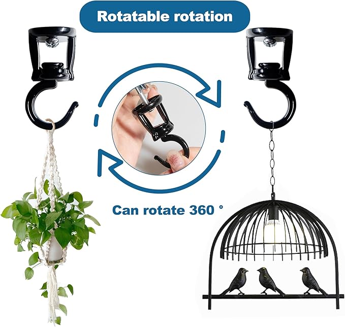 Ceiling Hooks for Hanging Plants (6 PCS Black),Heavy Duty Metal Plant Hooks, Screw in Hooks for Hanging Birdfeeders, Lamps, Planters, Outdoor Decorative Hooks up to 33 lbs