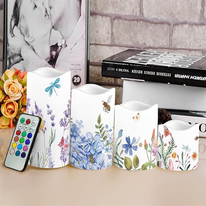 Ystardream Lavender Orchid LED Flameless Candles with Remote and Timer, Battery Operated Flickering for Festival Wedding Home Party Decor 4pcs