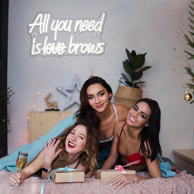 WLHOPE All you need is Brows Neon Sign White Led Neon Signs for Wall Decor, Nails Neon Signs USB Letter Neon Light Signs for Bedroom Girls Room Beauty Shop Nails Room Party Gift, Neon Nail Sign
