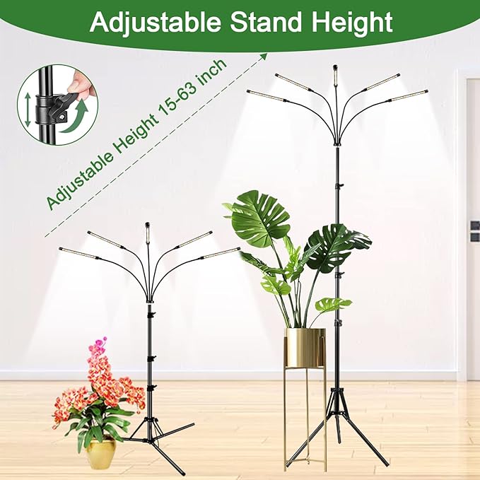 Garpsen Grow Lights for Indoor Plants, 5 Heads Full Spectrum Grow Light with Adjustable Tripod Stand & Sturdy Clip, 100PCS LEDs Plant Light for Indoor Plants with 6/12/16H Timer and 3 Light Modes