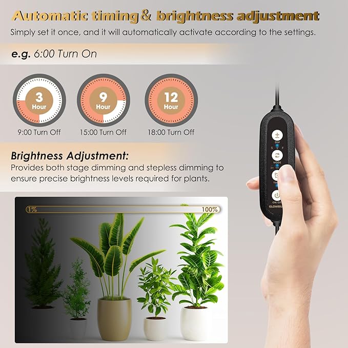 GLOWRIUM Standing Grow Light with Auto-Timer, 20W Vertical Grow Lights for Indoor Plants,3 Light Modes,134 LEDs,Full Spectrum Plant Lights for Wide Area Coverage in Indoor Plants (30 in)