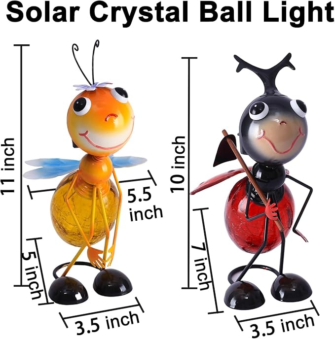 Solar Ladybug Garden Lantern Waterproof LED Ladybug Solar Lights Outdoor Decorative Tabletop Lanterns Lamp for Yard Patio Table Decoration