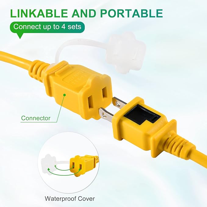 LEDIARY 100FT LED Construction String Lights, 150W 15000LM String Work Light, Linkable Jobsite Lights, Weatherproof Temporary Lighting Indoor&Outdoor, ETL Listed