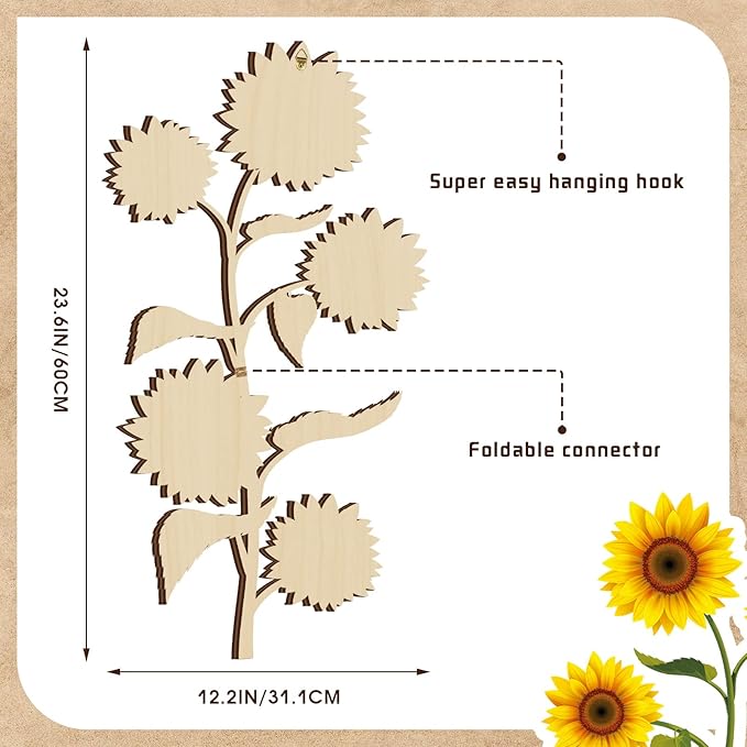 Ferraycle Wooden Sunflower Wall Decor Hanging Sunflower Outdoor Decor Rustic Flower Wall Art Yellow Large Farmhouse Wooden Signs for Indoor Bathroom Porch Patio Bedroom Accessories(Sunflower,Wooden)