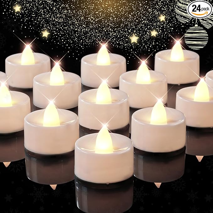 BEICHI Set of 24 Flameless LED Tea Lights Bulk, Electric Tealight Candles, Small Fake Candles Battery Operated, Warm White Flickering Mini Candles for Christmas, Home Decor