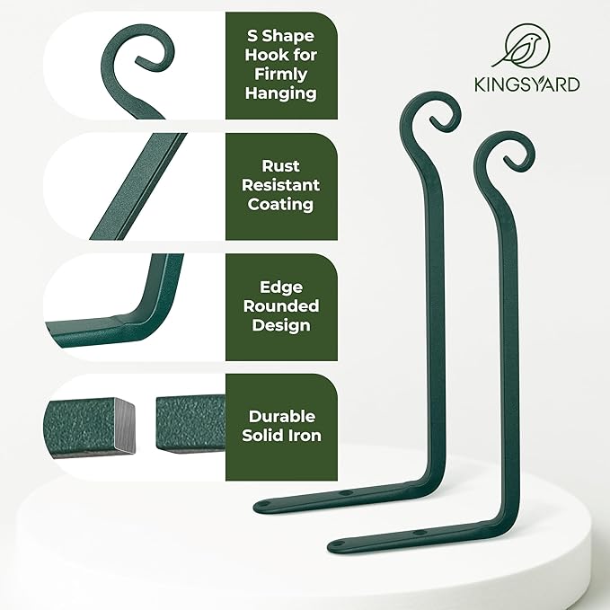 Kingsyard 2-Pack Wall Plant Hanger Outdoor - Heavy Duty Metal Hanging Bracket Hooks for Hanging Plant Bird Feeders Lanterns Wind Chimes Outdoor & Indoor, 10-Inch/Green