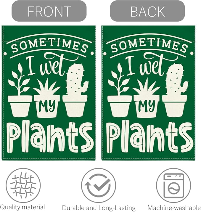 Cute Funny Garden Flag Sometimes I Wet My Plant Lover Gift Outdoor Decorations Small Double Sided Burlap art Stained Glass Style Garden Flags 12 x 18 Inch for Outside