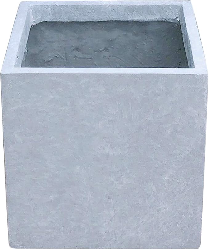 Kante 16 Inch Square Concrete Planter for Outdoor Indoor Home Patio Garden, Large Plant Pot with Drainage Hole and Rubber Plug, Slate Gray