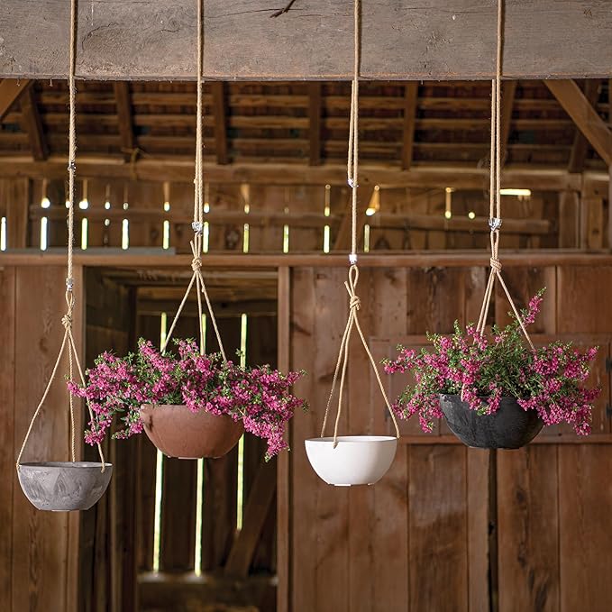 Root & Vessel Self Watering Hanging Planter for Indoor or Outdoor Plants, Unique Marbled Hanging Basket Made of Eco-Friendly Blend of Stone & Plastic, Black, 12"