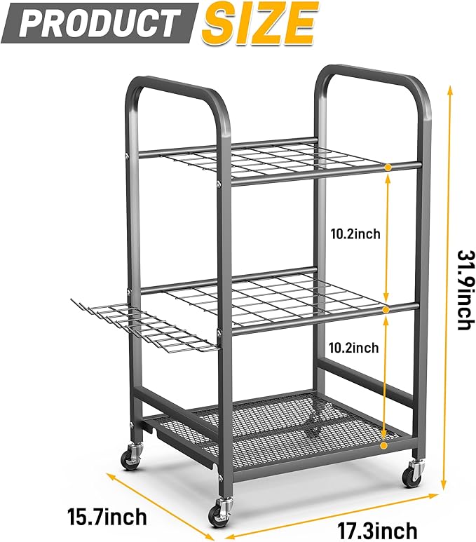 Ultrawall Garden Tool Organizer Stand, Yard Tool Storage Rack with Lockable Wheels, Garage Tool Storage for Rake, Brooms, Indoor & Outdoor Use