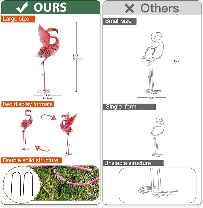 Nacome Flamingo Statues for Garden Yard Decor: Metal Pink Sculptures Clearance Lawn Ornaments Art for Patio Balcony Front - Unique Gifts for Grandma Mom